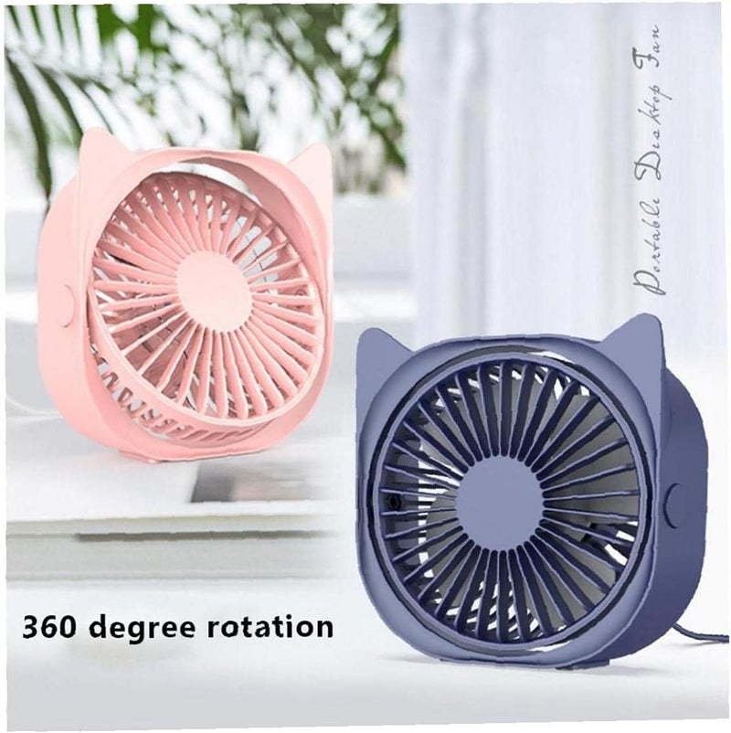 woobles USB Desk Fan Portable Cat Ear Mini Desk Fan 3 Speeds Adjustable 360°Rotation Fan for Home Office Outdoor Travel Pink Durable - Image 4